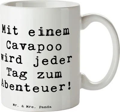 Produktbild von Mr. & Mrs. Panda Becher Spruch Cavapoo Abenteuer - Weiß - Geschenk, intelligente Hunde, Kaffeepott, Hunderassen Pflege, cappuccinotasse, Kaffeebecher, haferl, freundliche