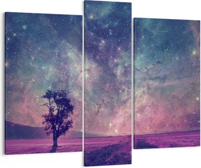 Produktbild von Bild auf Leinwand - Leinwandbild - 3 Teile - Kosmos Baum Wiese - 95x80cm - Wand Bild - Wanddeko - Wandbilder - Leinwanddruck - Bilder - Wanddekoration - Leinwand bilder - Wandbild - CB95x80-4225