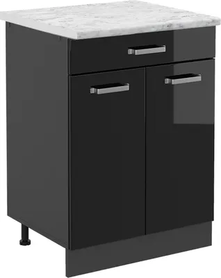 Produktbild von Küchenunterschrank Vicco R-Line Schwarz Hochglanz 60 cm AP Marmor, Model 45652