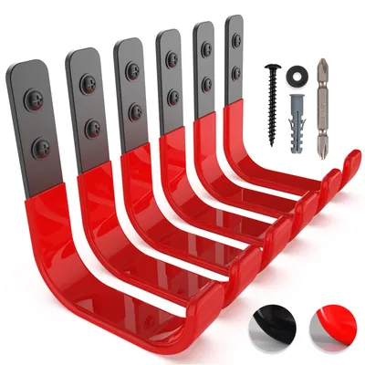 Image de Crochets de garage robustes, crochets muraux robustes, crochets de garage en J pour suspendre, support mural en acier pour rangement d'atelier, échelles, outils, outils de jardinage (6 pièces, 10 cm, 22 kg)