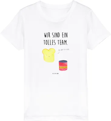 Produktbild von Mr. & Mrs. Panda Organic Kinder T-Shirt Toast Marmelade 7-8 Jahre (122/128) - Weiß - Geschenk, Kindershirt, Süß, Lustige Sprüche, Toastbrot, Brot, Baumwoll, Teenager, für