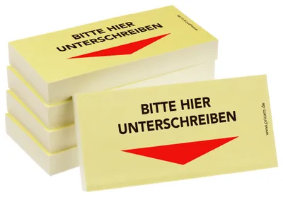 Produktbild von PRICARO Haftnotizen "Bitte hier unterschreiben", Pfeil unten, 100 Blatt, 5 Stück