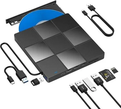 Productafbeelding van Famanu Externe CD/DVD-drive met USB 3.0 en SD/TF-kaartlezer - Draagbaar
