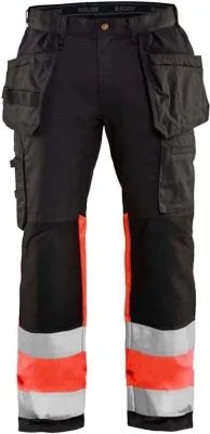 Produktbild von Blakläder High Vis Arbeitshose mit Stretch 1558, Farbe:Schwarz/High Vis Rot, Größe:D88