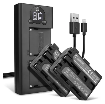 Image de CELLONIC 2x Batterie pour Appareil photo Compatible avec Sony SLT-A77 (α77), SLT-A77 II (α77 II), DSLR-A300 (α300), NP-FM500H - (1600mAh, 7.4V) + Chargeur Double