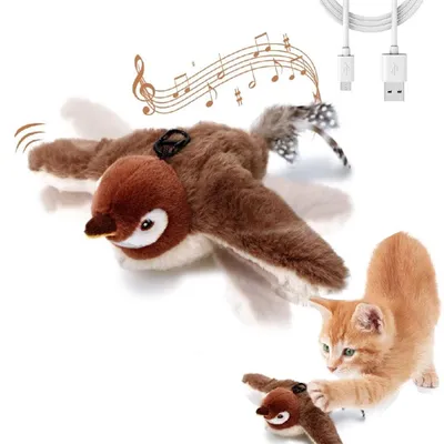 Immagine prodotto di Gioco interattivo per gatti a forma di uccellino con ali che sbattono, sensore touch, ricarica USB, giocattolo realistico - Flappy