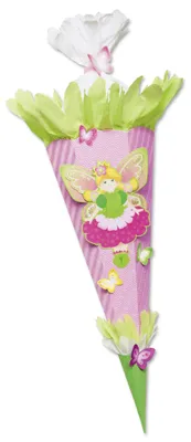 Produktbild von folia 92202 - Schultüte Bastelset Fee, inklusive Schultütenrohling aus 3D Wellpappe ca. 68 cm, Motivbögen und Bastelzubehör