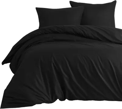 Produktbild von Bettwäsche 200x220 + 80x80 cm 100% Baumwolle Renforce Schwarz Uni Einfarbig Garnitur Set, 3 teilig