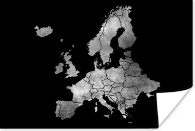 Produktbild von MuchoWow® Poster Europakarte für einen schwarzen Hintergrund - schwarz und weiß 120x80 cm - Bilder