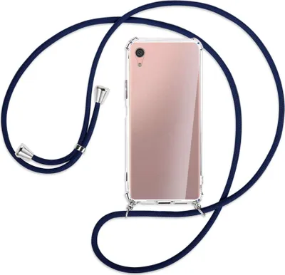 Produktbild von Handykette Backcover-Schutzhülle mit Band (Metall silberfarben) für Sony Xperia XA1 Plus - dunkelblau