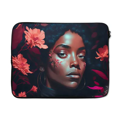 Produktbild von MuchoWow® Laptop Hülle 15 Zoll Blumen - Frau - Porträt - Illustration Laptoptasche - Laptoptasche - Sleeve - Rundum-Schutz