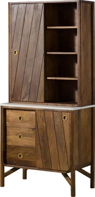 Produktbild von MASSIVMOEBEL24.DE Buffet Mango 80x45x180 braun geölt / echter Marmor LOS ANGELES #04