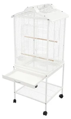 Image de Grande cage pour oiseaux, cage pour perroquets - Volière rectangulaire de 48 x 46 x 122 cm - Toit rabattable - 4 roulettes avec freins - Bac coulissant - Blanche