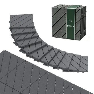 Produktbild von NAIZY Balkon‑Terrassenfliesen Holzoptik PE‑Kunststoff 30x30cm Muster 3 (Schrägmuster) Anthrazit, einfache Steckmontage pflegeleicht 33 Stück (3 m²) Innen‑Außen