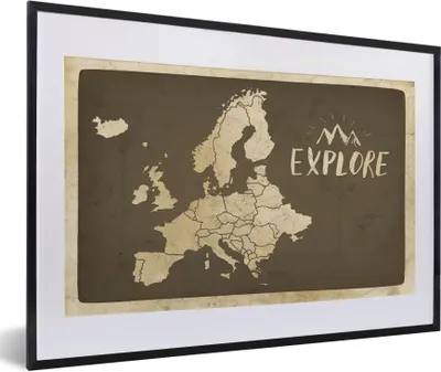 Produktbild von MuchoWow® MuchoWow® Gerahmtes Poster Karte Europa - Vintage - Zitat 60x40 cm - Poster mit zchwarzem Bilderrahmen - Schlafzimmer - Plakat in Rahmen - Drucken