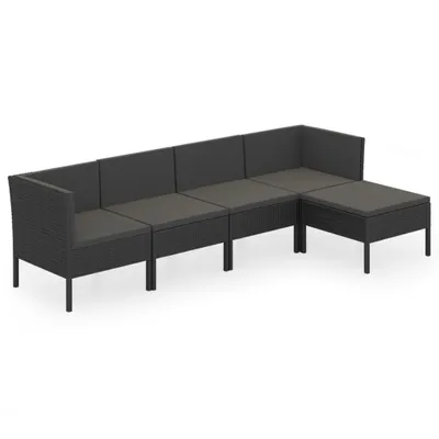 Immagine prodotto di vidaXL set da giardino 5 pezzi con cuscini in poly rattan nero
