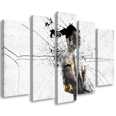 Produktbild von 5-teiliges leinwandbild frau schwarz und weiß 200x100 cm Feeby grau wandbild bereit zum aufhängen