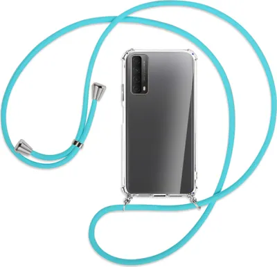 Produktbild von Handykette Backcover-Schutzhülle mit Band (Metall silberfarben) für Huawei P smart 2021 - türkis