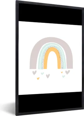 Produktbild von MuchoWow® Gerahmtes Poster Regenbogen - Herzen - Mädchen - Jungen - Pastellfarben 20x30 cm - Poster mit Schwarzem Bilderrahmen Wandposter Rahmen Foto Bilder - Drucken - Bilder Poster im Rahmen