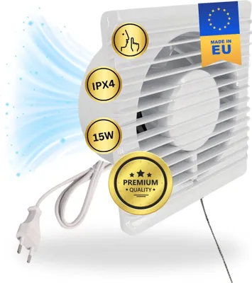 Immagine prodotto di ventilatore da bagno a 230V con interruttore a cavo e spina IPX4 Ventilatore da 125 mm con spina di rete