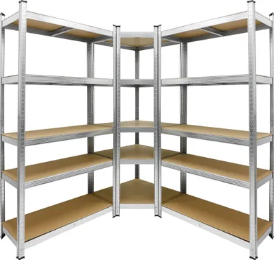Obrázek produktu pro ECD Germany Regálový systém sada 3 polic, 2 úložné police 180x90x40 cm s rohovou policí 180x70x40 cm, pozinkované kovové police 15 polic z MDF dřeva, nosnost až 750 kg/police