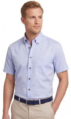 Produktbild von Hemd kurze Ärmel hellblau Ledub Modern Fit braune Knöpfe