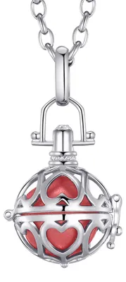 Produktbild von Morella Damen Schutzengel Halskette Edelstahl 70 cm mit Anhänger Liebesherzen und Klangkugel rot Ø 16 mm in Schmuckbeutel