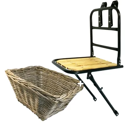 Produktbild von Frontgepäckträger Fahrrad + Fahrradkorb | Fahrrad Gepäckträger vorne | Gepäckträger Vorderrad | Fahrrad Gepäckhalter für Hollandrad | Front Loader | Red Loon | Rattankorb Gepäckträgerkorb