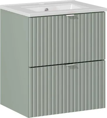 Image de Meuble De Salle De Bain Avec Lavabo 50 Cm – Façade Verte Rainurée