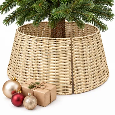 Imagen del producto de Falda para árbol de Navidad Relaxdays, diámetro 60 cm, cubierta para soporte de árbol de Navidad, tejido de sauce, aspecto de ratán, cubrebase para árbol, color natural, Imagen generada por IA