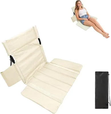 Zdjęcie produktu dla Składany fotel z oparciem, składana poduszka siedziska, idealny na zewnątrz, na plażę, do ogrodu, na kemping, na piknik, ergonomiczny, czarny