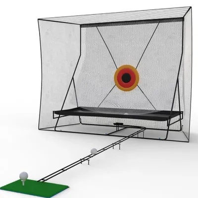 Produktbild von Golf Trainingsnetz 3 x 2,4 m - Schlagnetz mit automatischer Ballrückgabe - Schweres, robustes Netz - Lärmdämmende Zielscheibe - Für Indoor & Garten Training - Schwarz