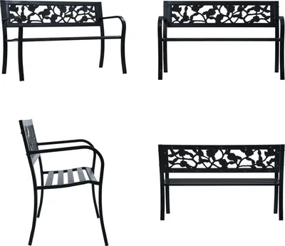 Produktbild von vidaXL Gartenbank 125 cm Schwarz Stahl - Gartenbank - Gartenbänke - Terrassenbank - Terrassenbänke