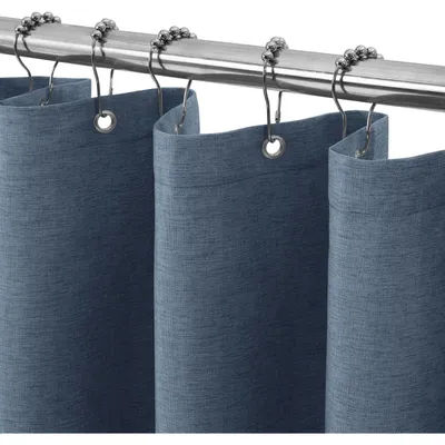 Obrázek produktu pro Závěs do sprchy, len, 92 x 182 cm, tmavě modrý, s kovovými kroužky, voděodolný, textilní