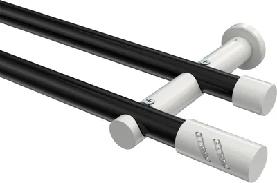 Produktbild von Interdeco Gardinenstange / Vorhangstange Schwarz / Weiß, Typ Platon Zoena (Glitzerzylinder) ohne Ringe, 20 mm Ø 2-läufig, 540 cm