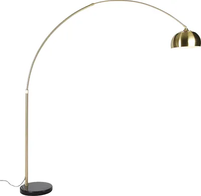 Zdjęcie produktu dla Lampa stojąca mosiądz z czarnym marmurowym podstawą z mosiężnym kloszem - XXL