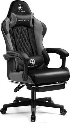 GTPLAYER Herní židle Gamer Chair, ergonomická kancelářská židle s podnožkou, herní křeslo s nosností 150 kg, opěrkou hlavy a bederní opěrkou šedá