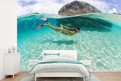 Produktbild von MuchoWow® Fototapete für Wohnzimmer oder Schlafzimmer Wandtapete Vinyl Motivtapete Meer - Tauchen - Türkis - 360x240 cm - Vinyl-Tapete