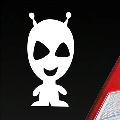 Produktbild von Auto Aufkleber lustiger Alien Außerirdischer All Comic 12x6 cm Weiss Glanz Sticker Heckscheibenaufkleber