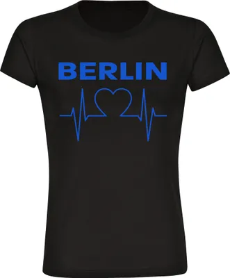 Produktbild von multifanshop Damen T-Shirt - Berlin blau - Herzschlag, schwarz, Größe S