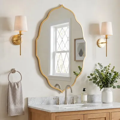 Goudkleurige Wandspiegel, 81 x 51 cm, oval, gewellter Rand