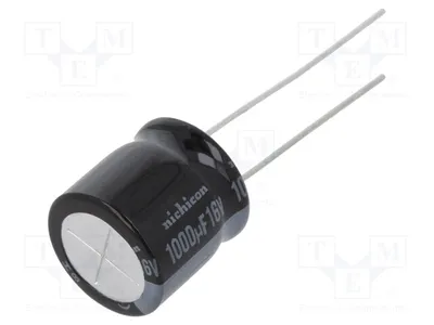 Image de 2 condensateurs : électrolytiques, 1000 µF, 16 VDC, traversant, dimensions : Ø 12,5 x 12,5 mm, référence : URS1C102MHD1TO