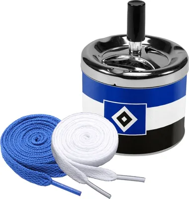 Produktbild von Hamburger SV HSV Windaschenbecher Blau-Weiß-Schwarz + 2 Paar Fan-Schnürsenkel 1# 16#