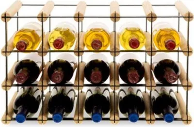 Produktbild von Modulares Weinregal VINOTECA MOD METAL | HxBxT 32,5x52,5x24,5cm | 5x3 Flaschen | Massives Kiefernholz | Natur