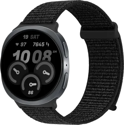 Produktbild von Smartwatch Armband für Samsung Galaxy Watch8 44mm Nylon Textil Band Ersatzband Wechselband Klettverschluss flexibel atmungsaktiv Schwarz