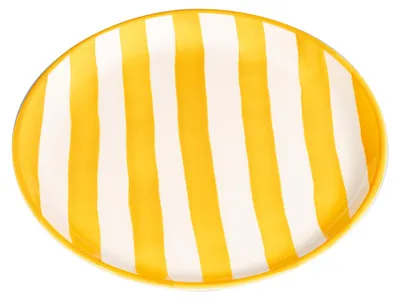 Immagine prodotto di Set 2 Piatti Piani Righe Artigianali in Vetroceramica Diametro 28 cm  Italy Design Moderno Colore Giallo per Servizio Tavola Elegante e Raffinato