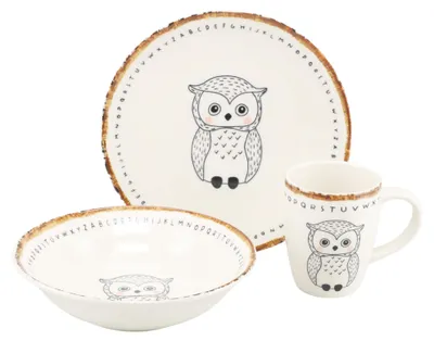 Produktbild von CreaTable, 25047, Freunde des Waldes Eule, Kinderservice 3-tlg, Steinzeug