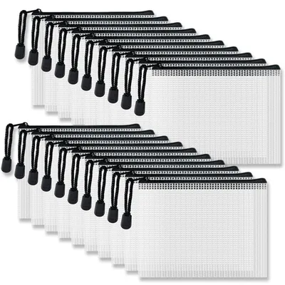 Image de Pochettes de documents format A6 avec fermeture éclair, dimensions 160 x 130 mm, lot de 20, couleur noire