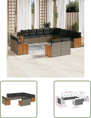Produktbild von The Living Store 13-tlg. Garten-Sofagarnitur mit Kissen Grau Poly Rattan