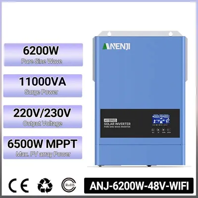 Immagine prodotto di Inverter solare ibrido - Potenza: 6200W - Sistema a 48V - Con Wi-Fi integrato e controller MPPT